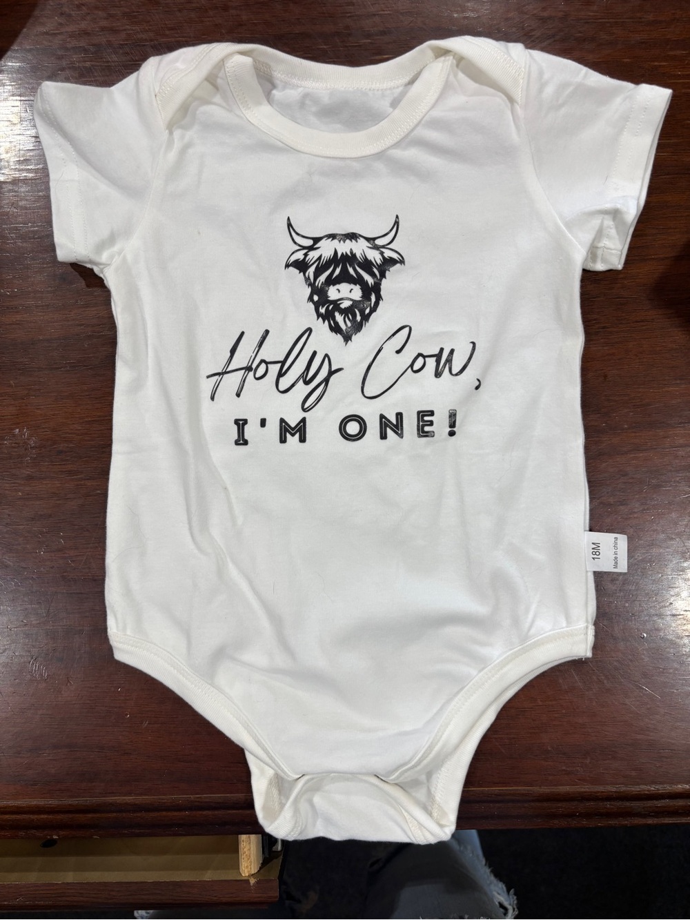 Kids One-Piece Bodysuit - White "Holy Cow, I'm One!"